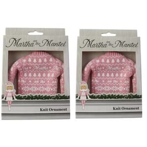 Martha on The Mantel Pink Christmas Knit Sweater Collectible Ornament Lot of 2